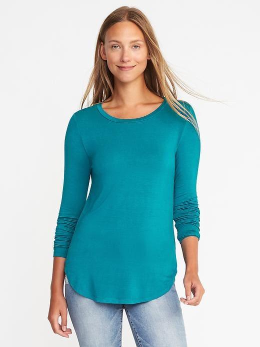 Old Navy Luxe Curved Hem Crew Neck Tee For Women - Twilight Lagoon
