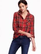 Old Navy Womens Classic Plaid Flannel Shirt Size L Tall - Red Tartan