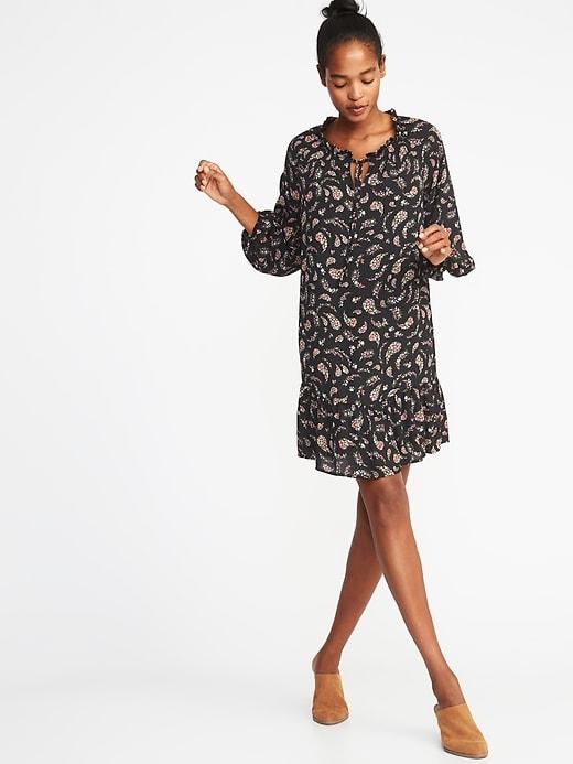Old Navy Womens Ruffled Georgette Swing Dress For Women Black Paisley Size S