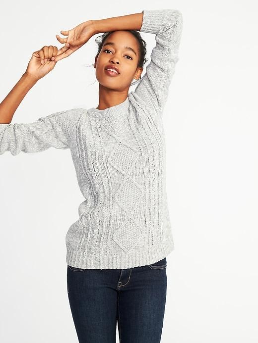 Old Navy Womens Classic Cable-knit Sweater For Women Grey Marl Size S