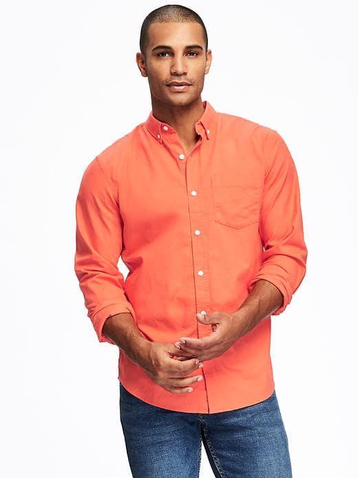 Old Navy Slim Fit Oxford Stretch Shirt For Men - Coral Crustacean