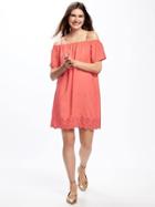 Old Navy Off The Shoulder Shift Dress For Women - Coral Tropics