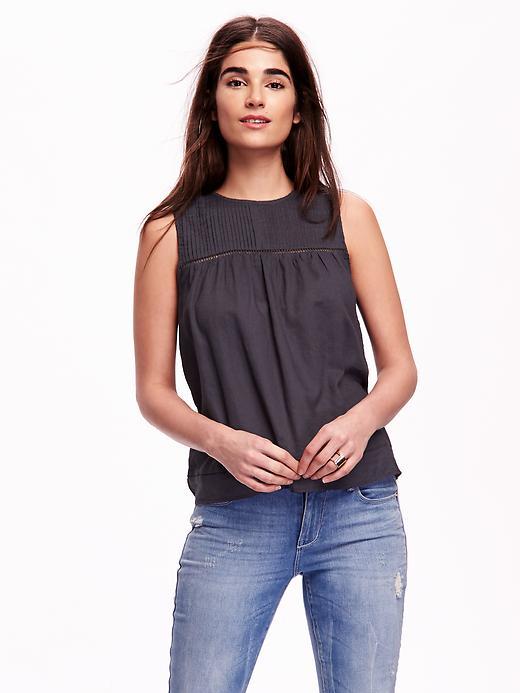 Old Navy Gauze Pintuck Yoke Sleeveless Top - Carbon