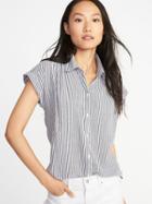 Old Navy Womens Relaxed Lightweight Cap-sleeve Shirt For Women Blue/white Stripe Size L