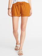 Old Navy Womens Mid-rise Linen-blend Shorts For Women - 4 Inch Inseam Tobacco Leaf - 4 Inch Inseam Tobacco Leaf Size S