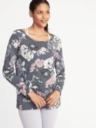 Old Navy Womens Relaxed French-terry Keyhole-back Sweatshirt For Women Charcoal Gray Floral Size L