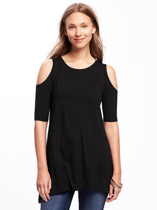 Old Navy Slub Knit Cold Shoulder Swing Top For Women - Black