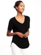 Old Navy Luxe Curved Hem V Neck Tee For Women - Black