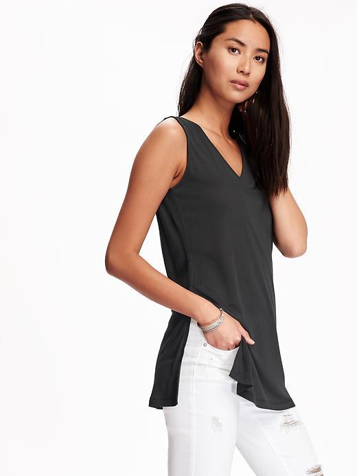 Old Navy Long & Lean V Neck Crepe Tunic For Women - Gray Charles