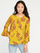 Old Navy Ruffle Sleeve Swing Top For Women - Yellow Print