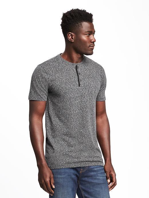 Old Navy Heathered Henley For Men - Black Heather