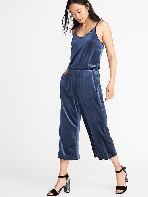 Old Navy Womens Velvet Wide-leg Jumpsuit For Women Blue Velvet Size L