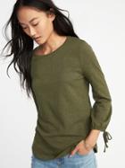 Old Navy Womens Relaxed Cinched-sleeve Top For Women Olive Size S