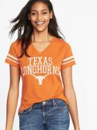 Old Navy Womens College-team Sleeve-stripe V-neck Tee For Women University Of Texas Size Xs