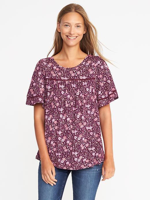 Old Navy Eyelet Trim Swing Top For Women - Burgundy Floral