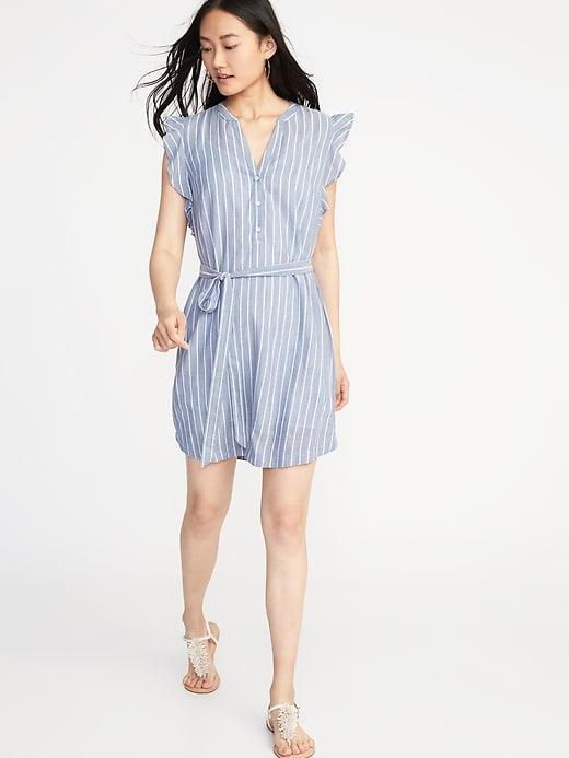 Old Navy Womens Sleeveless Tie-waist Shirt Dress For Women White & Blue Stripe Size Xl