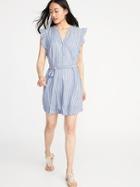 Old Navy Womens Sleeveless Tie-waist Shirt Dress For Women White & Blue Stripe Size Xl
