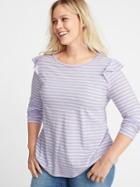 Old Navy Womens Slub-knit Ruffle-shoulder Plus-size Top Purple Stripe Size 1x