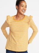 Ruffle-trim Slub-knit Top For Women