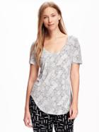 Old Navy Relaxed Curve Hem Tee For Women - Black Print