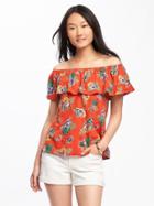 Old Navy Relaxed Off The Shoulder Swing Top For Women - Red Print