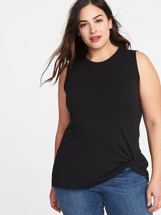 Old Navy Womens Semi-fitted Plus-size Sleeveless Twist-front Top Black Size 4x