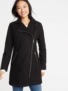 Old Navy Womens Brushed Flannel Long-line Moto Coat For Women Black Size L