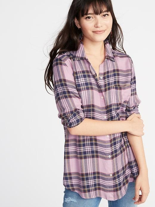 Old Navy Womens Relaxed Classic Soft-brushed Twill Shirt For Women Purple Plaid Size S