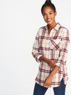 Old Navy Womens Relaxed Plaid Twill Tunic Shirt For Women Burgundy Plaid Size Xs