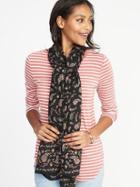 Old Navy Womens Printed Gauze Scarf For Women Black Paisley Size One Size