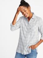 Old Navy Womens Relaxed Plaid Twill Classic Shirt For Women Gray Plaid Size Xs