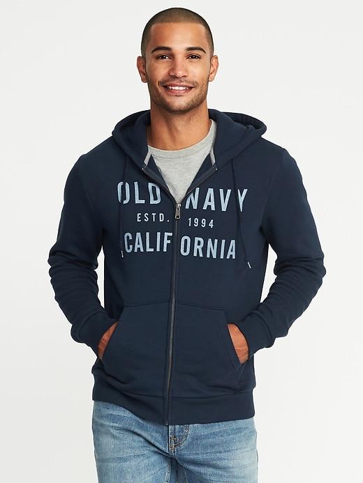 Old Navy Mens Logo-graphic Fleece Zip Hoodie For Men Old Navy Blue Size S