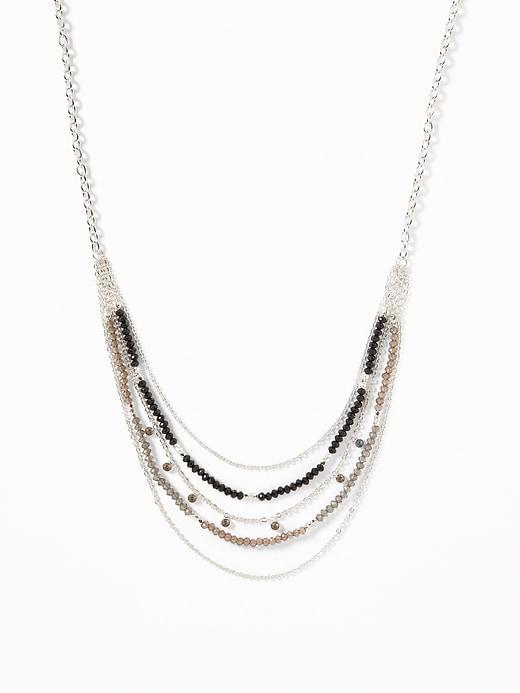 Old Navy  Layered Bead Chain Necklace For Women Silver Size One Size