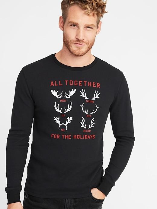Old Navy Mens Graphic Thermal-knit Tee For Men All Together For The Holidays Size S