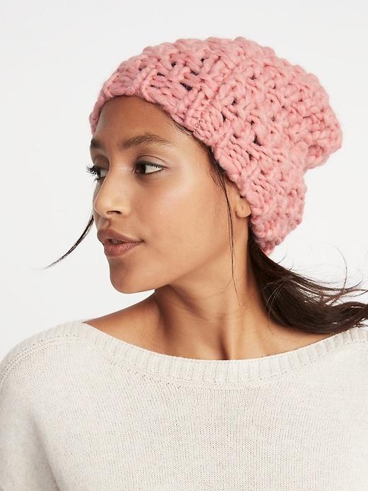 Old Navy Womens Textured Basket-weave Beanie For Women Pink Size One Size