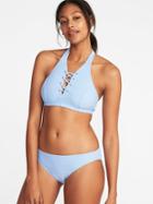 Old Navy Womens High-neck Lace-up Halter Swim Top For Women Cooler Than Blue Size Xl
