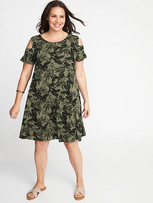 Old Navy Womens Plus-size Cold-shoulder Swing Dress Camotanical Size 4x