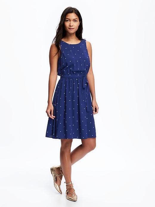 Old Navy Midi Tie Waist Swing Dress For Women - Navy Dots