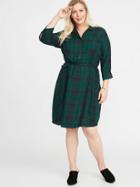 Old Navy Womens Plaid 3/4-sleeve Tie-belt Plus-size Shirt Dress Blue/green Plaid Size 3x