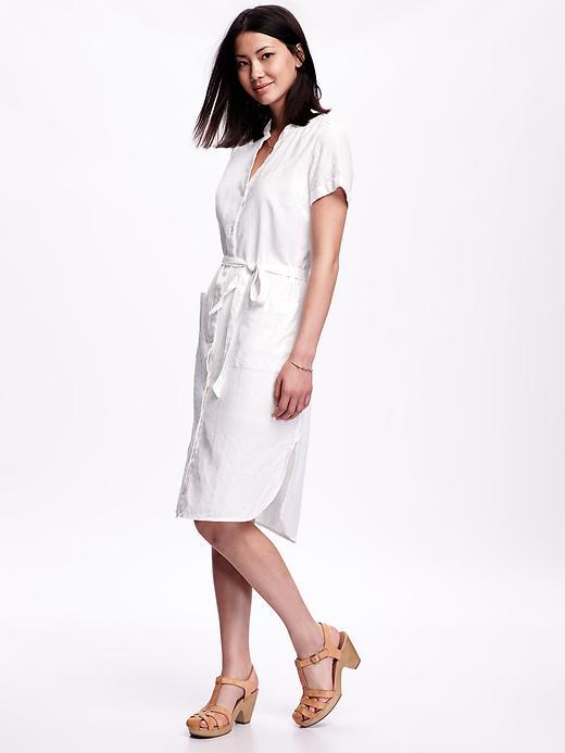 Old Navy Tie Waist Midi Shirt Dress For Women - White