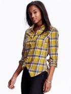 Old Navy Womens Classic Plaid Flannel Shirt Size L Tall - Yellow Multi Plaid