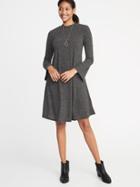 Old Navy Womens Mock-neck Rib-knit Swing Dress For Women Coal Smoke Size Xs
