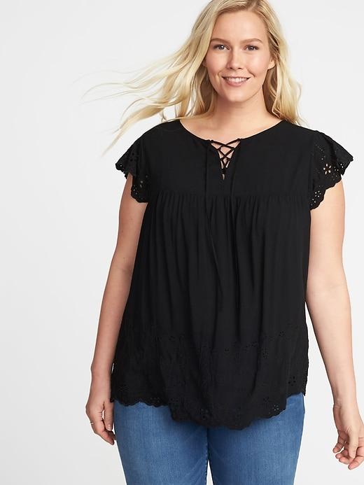 Old Navy Womens Lace-up Eyelet Plus-size Blouse Black Size 1x