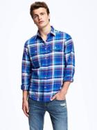 Old Navy Regular Fit Plaid Flannel Pocket Shirt For Men - Cosmic Blue