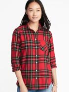 Old Navy Womens Relaxed Plaid Twill Classic Shirt For Women Red Tartan Size Xs
