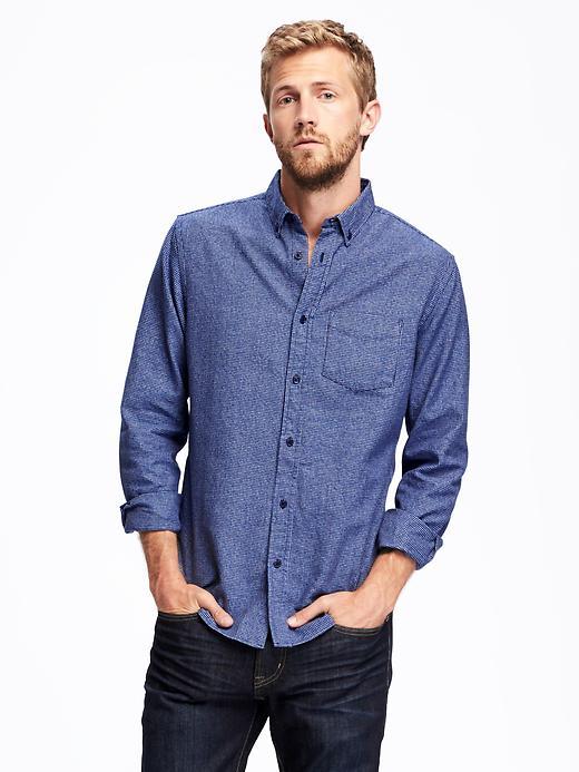 Old Navy Slim Fit Houndstooth Shirt For Men - Heather Light Blue