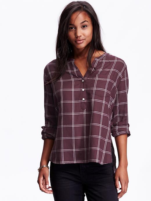 Old Navy Womens Drapey Mandarin Collar Plaid Top Size L Tall - Getting Figgy With It