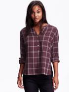 Old Navy Womens Drapey Mandarin Collar Plaid Top Size L Tall - Getting Figgy With It