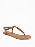 Old Navy Womens Braided T-strap Sandals For Women Cognac Brown Size 7