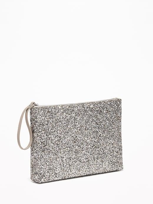 Old Navy Womens Glitter Zip-top Clutch For Women Silver Glitter Size One Size